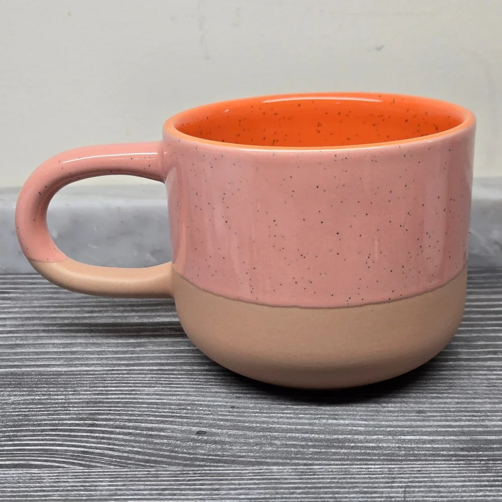 Starbucks 2018 Pink & Orange Speckled Terracotta Coffee Mug, 12oz Tri-Color Logo - Picture 2 of 15